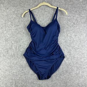 Lauren Ralph Lauren Swimsuit Womens 8 Navy Blue One Piece Ruched Padded Cup Swim